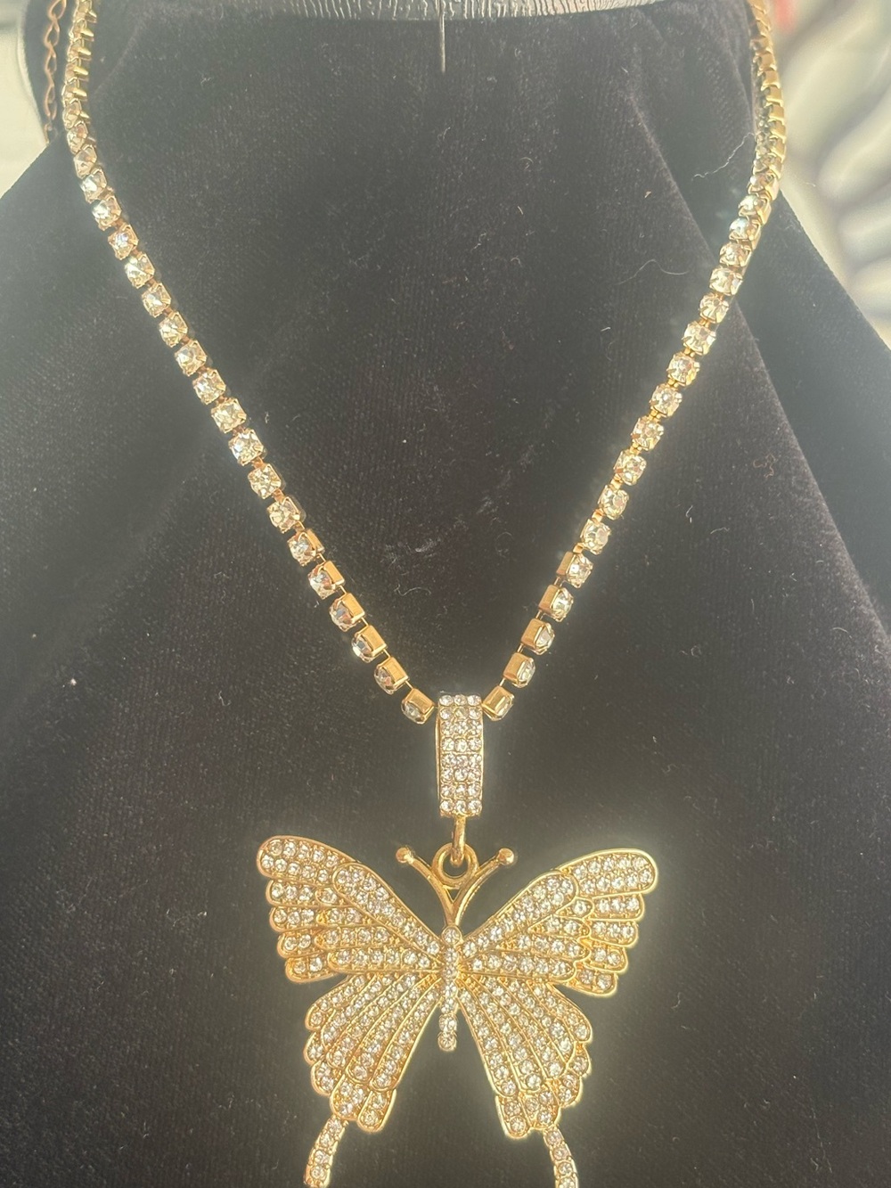 Gold Butterfly Pendant Necklace with Crystal Accents